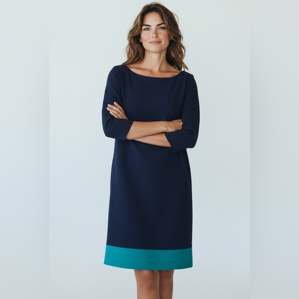 S.Oliver Navy Turquoise Colorblock Shift Dress EU 36 US 2 Pockets